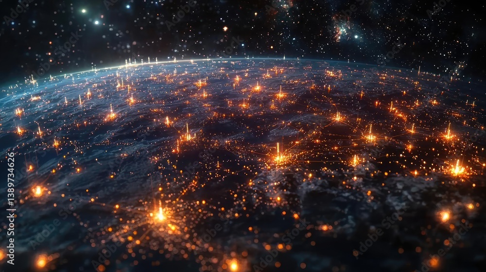 Poster earth with glowing network representing digital technology concept. aerial view of a connected world