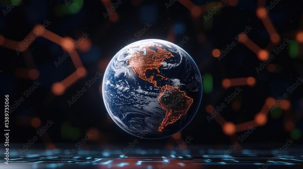 Aufkleber earth with glowing network illustrating internet grid technology concept. futuristic digital represe