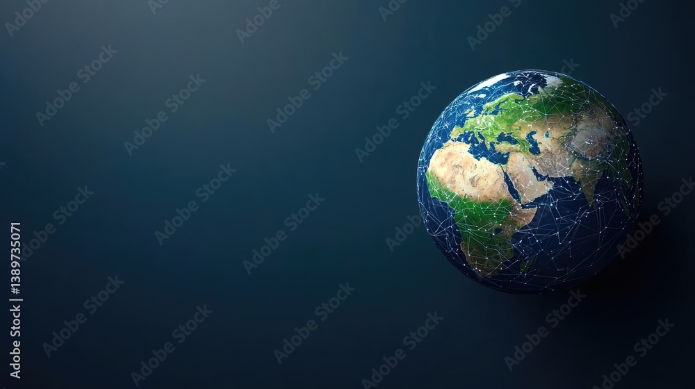 Poster earth with glowing network integrating wireless data grid concept. a detailed globe showcasing earth