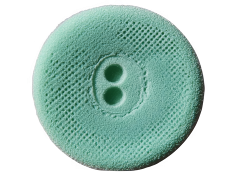Isolated Abstract Green Button With Holes Close Up On Transparent Background