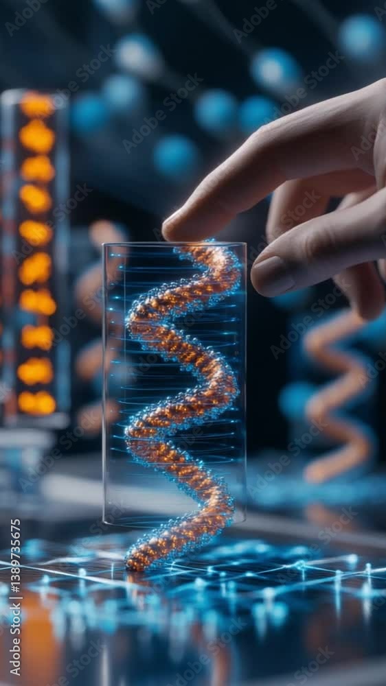 Aufkleber exploring crispr technology with animated dna models in futuristic research setting