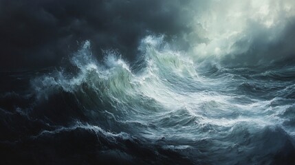 Fototapeta premium Oceanic Storm: Dramatic Waves in a Dark Romantic Seascape