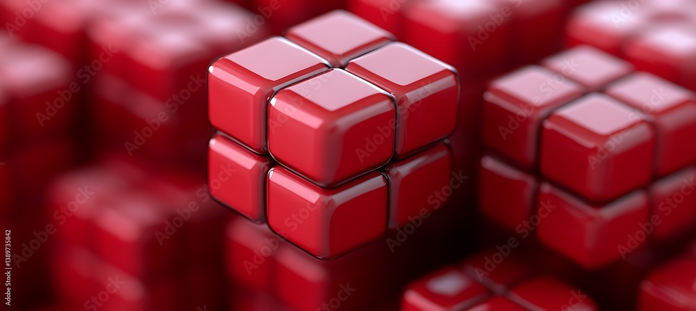 Poster several red cubes arranged together to form a unique shape