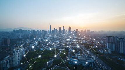 An AI powered environmental sensor network, real-time data collection on air quality and pollution levels across urban areas, Environmental tech style