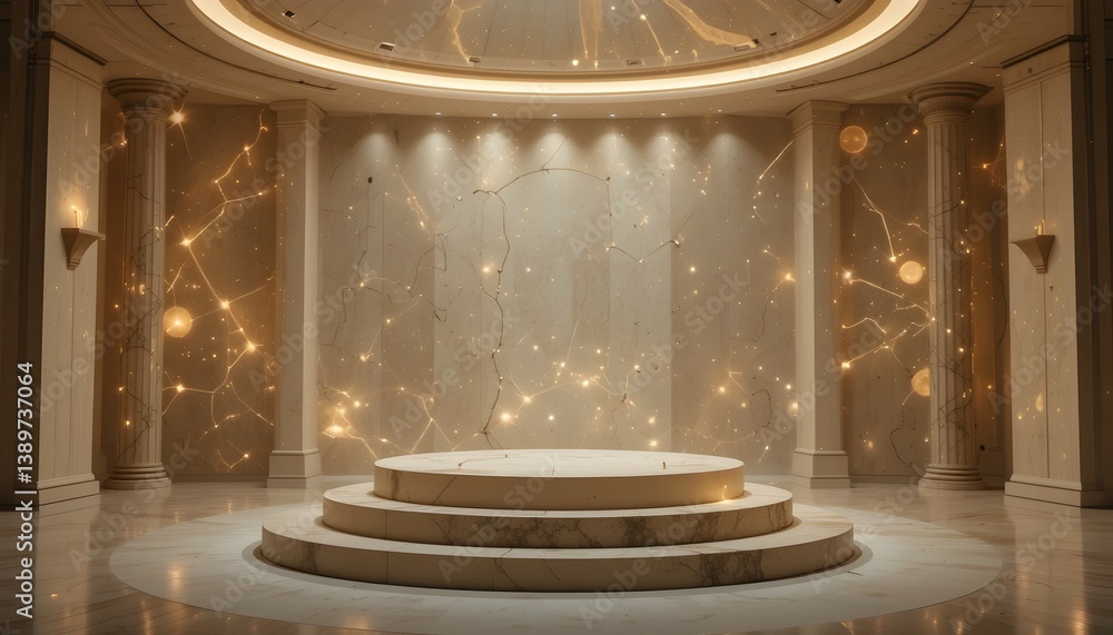 Poster elegant stage with golden light accents and classic architecture setting