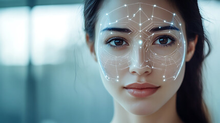 An AI powered facial recognition system, securely verifying identities for high-security locations, Security tech style