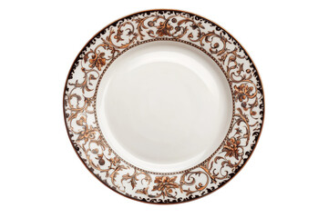 Elegant gold rimmed porcelain plate intricate floral design perfect for formal dining detailed