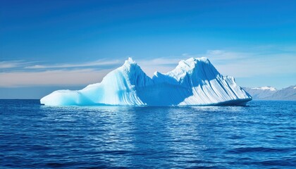  ocean coastline. massive iceberg floating in calm ocean waters, showcasing stunning blue hues 
