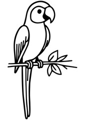 Black and white vector illustration of a parrot, perfect for engraving, laser cutting, prints, book illustration, and creative design projects.