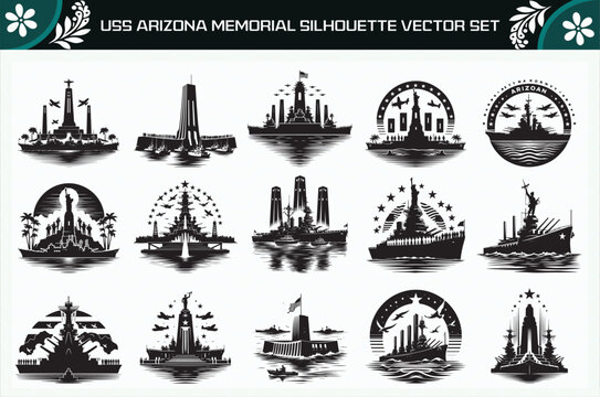 Black Color USS Arizona Memorial Silhouette Vector Illustration for Digital and Print Design
