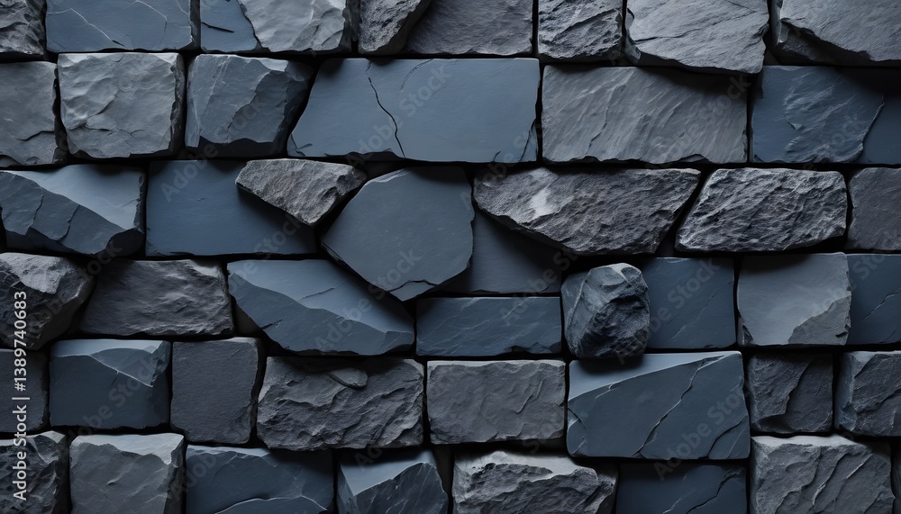 Poster Dark Blue Stone Texture, Overlapping Slate Tiles Create Depth. Natural Stone Creates Ruggedness. Sophisticated Design Element. Unique Background.