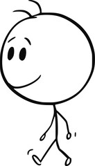 Happy smiling person with big head , vector cartoon stick figure or character illustration.