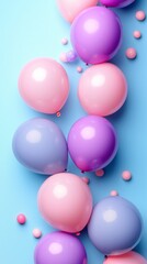 Colorful Balloons Scattered on Blue Background for Festive Celebrations and Events