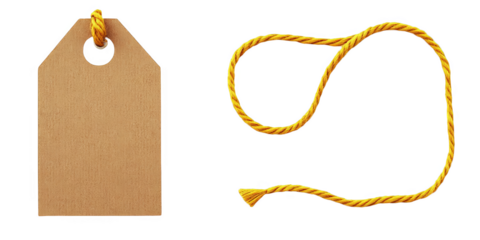 Isolated Brown Tag Illustration With Gold Rope And Transparent Background
