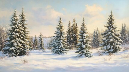 Naklejka premium Spruce trees, winter snow. Generative AI