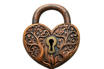 Intricate heart shaped padlock ornate wooden design vintage romance secret love antique keyhole rich