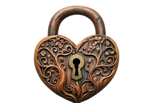 Intricate heart shaped padlock ornate wooden design vintage romance secret love antique keyhole rich