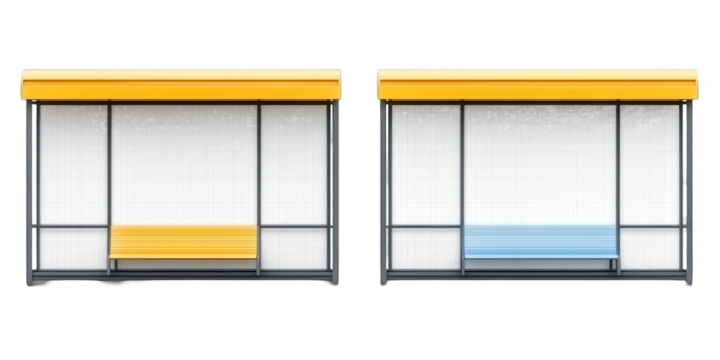 Isolated Illustration Of Modern Bus Shelters In Yellow And Blue With Transparent Background