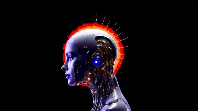 Futuristic ai robot animation isolated asset, transparent 4K video, alpha channel, ProRes 4444