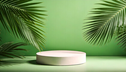Obraz premium Podium green theme for product and palm tree