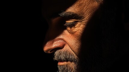 A mysterious man looking at the camera under dramatic lighting.