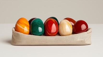 Colorful Gemstone Eggs in Textured Holder
