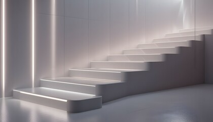 Fototapeta premium Ascending White Steps with Glowing Edges in a Minimalist Architecture