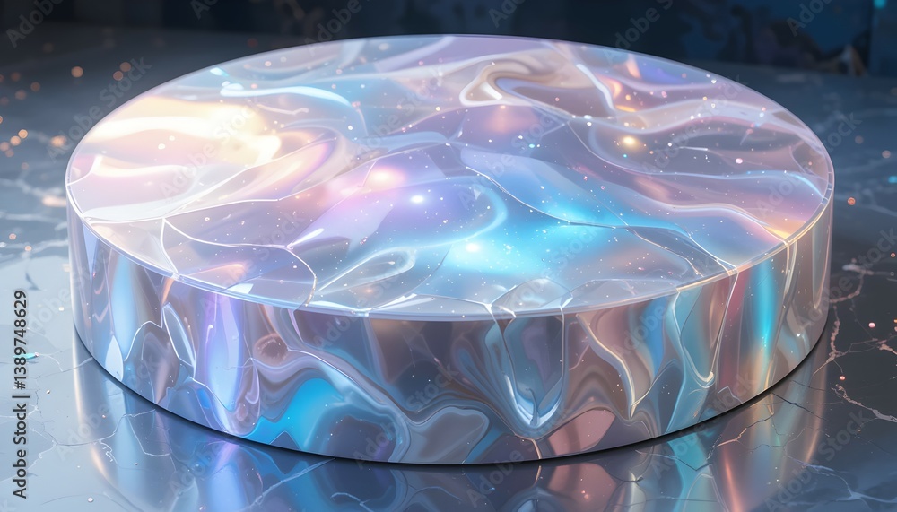 Poster Iridescent Platform with Swirling Patterns Creates Striking Presentation Surface