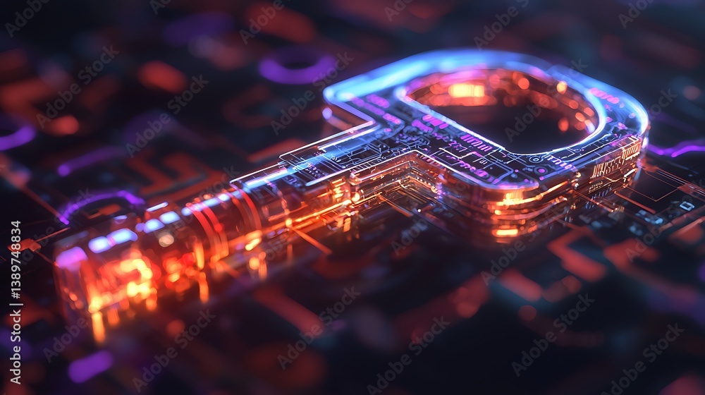 Poster a digitally rendered key displays complex data on a digital circuit