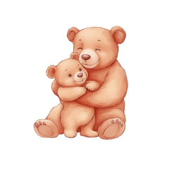 A cute illustration of a mother bear embracing her baby bear, conveying warmth and love. Perfect for children's themes, family concepts, or heartwarming narratives.