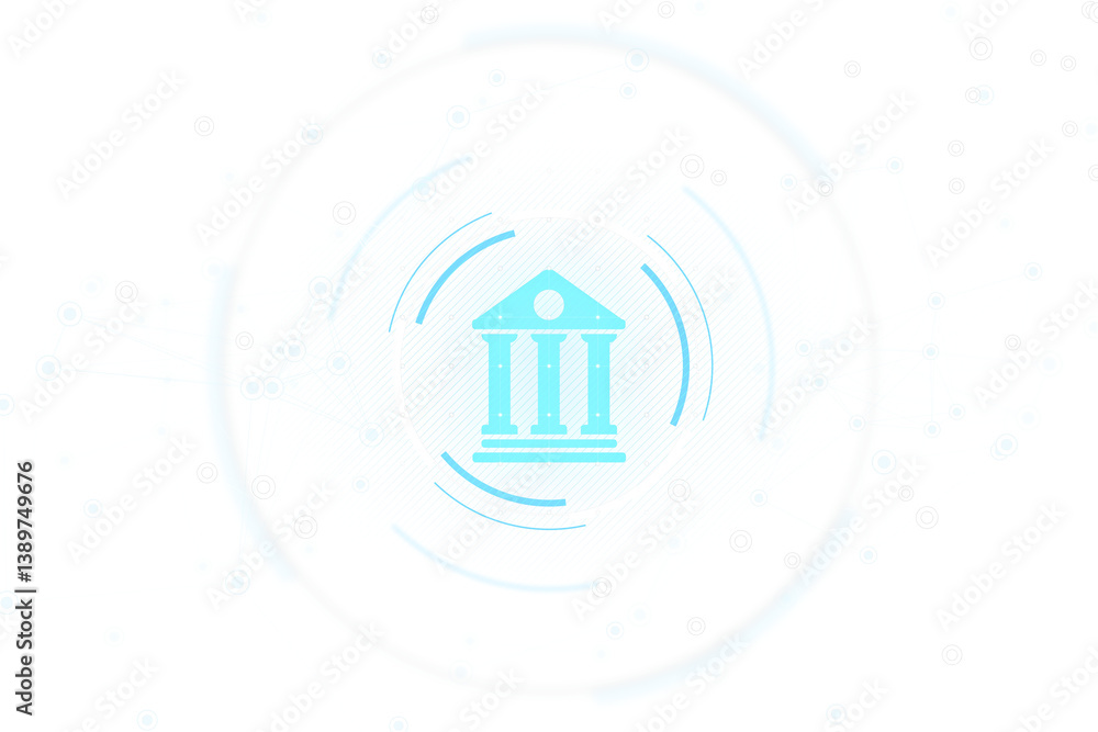 Poster light blue bank symbol icon isolated on a clean white background with minimal circular network eleme