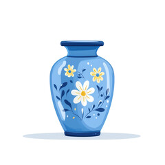 A decorative blue vase adorned with floral patterns, showcasing artistic design and craftsmanship, ideal for home decor or creative projects.