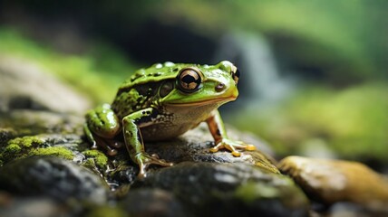 Obraz premium green frog sits on a stone