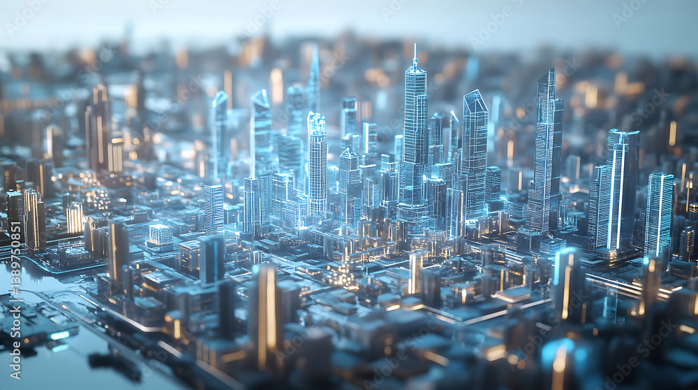 Wall mural an ai powered immersive digital twin simulation of a future metropolis, planners interacting with pr