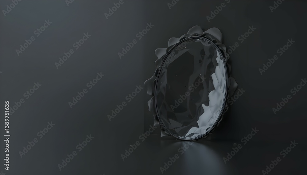 Poster glass circle object resting in dark minimalist environment for visual presentation