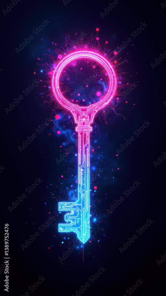 Aufkleber a digital key with colorful sparks and energy effects, symbolizing access and security in a tech-the