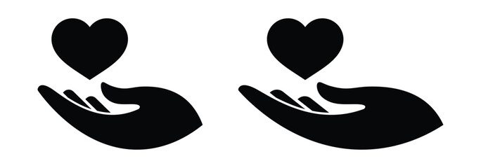 Hands holding heart icon, representing care, charity, and love sign symbol. Vector illustration. EPS 10