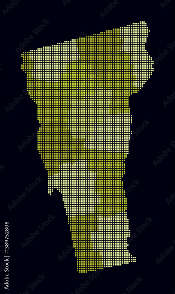 Poster vermont dotted map. digital style map of the state on dark background. vermont shape with square dot