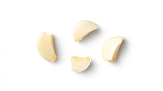 Chopped garlic cloves, white background
