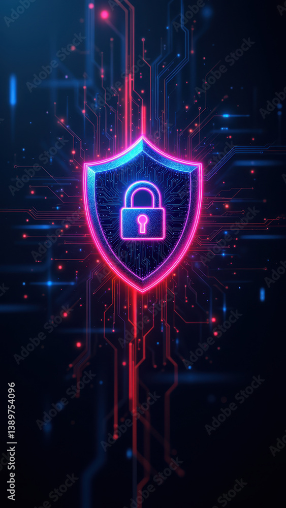 Poster cybersecurity and internet security protection image with lock icon