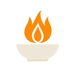 A minimalist illustration of a bowl with a flame rising above it, symbolizing warmth, cooking, or food preparation. Simple design emphasizes the focus on fire and bowl.