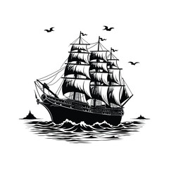 Ship black color on isolated white background