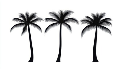 Three tall palm trees with detailed fronds stand in stark silhouette against a white backdrop, evoking a tropical vibe and relaxing atmosphere