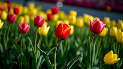 Yellow and Red Tulips in Bloom