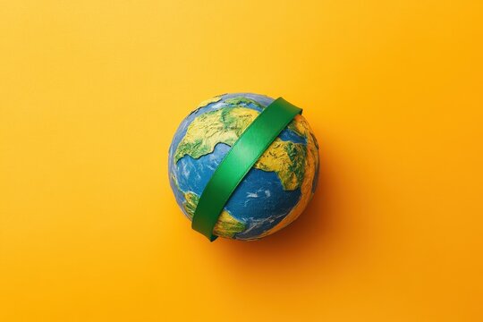 An Earth globe encircled by a green ribbon of awareness