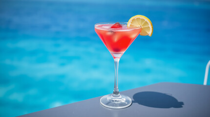 AI-generated images of a cocktail drink on a cruise ship deck, adventure, relaxation, and cherished memories await tourists