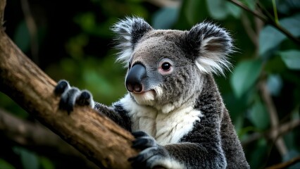 Naklejka premium Perched on a tree, the koala stares off calmly