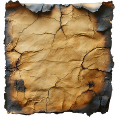 Fototapeta premium Rustic grunge-style aged paper texture with burnt edges on a transparent background --s 750