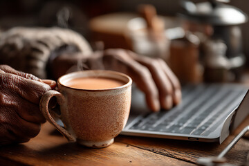 indian businessman working with masala chai