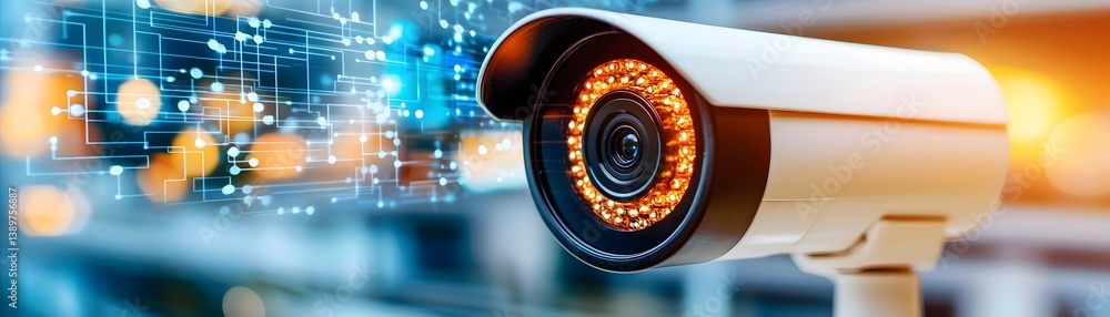 Poster advanced smart security system with internet-connected cameras home environment technology concept